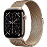 Apple Watch Series 11 GPS + Cellular - 46mm - Boîtier Titane Gold - Bracelet Boucle Milanese Gold
