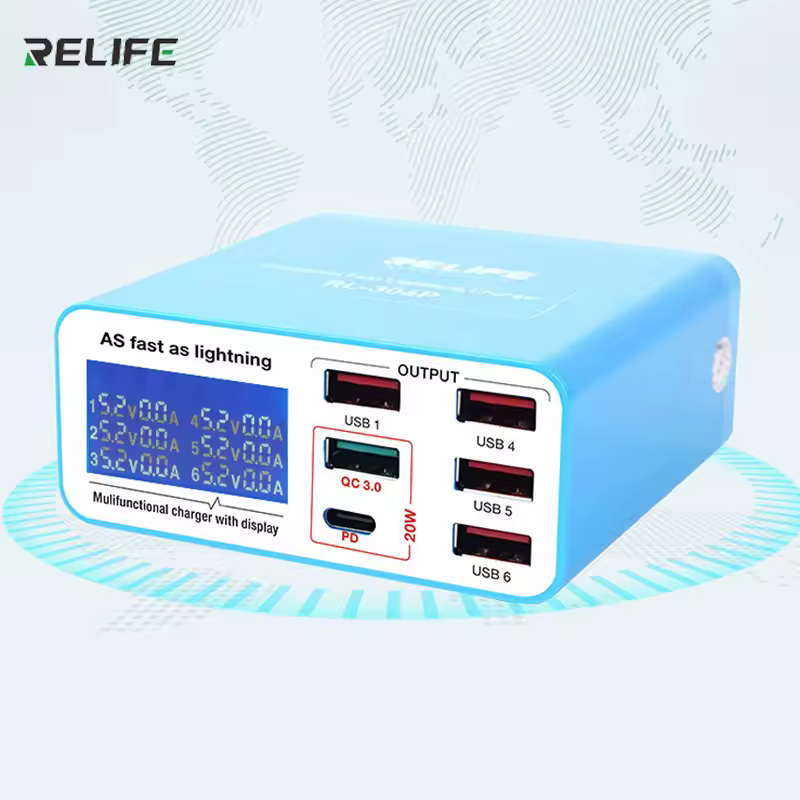 S26e917ae15864fe0a56b7be8e4a4b234a.jpg_960x960q75.jpg_ Chargeur Lightning intelligent RELIFE RL-304P à 6 ports avec affichage digital – Image 1