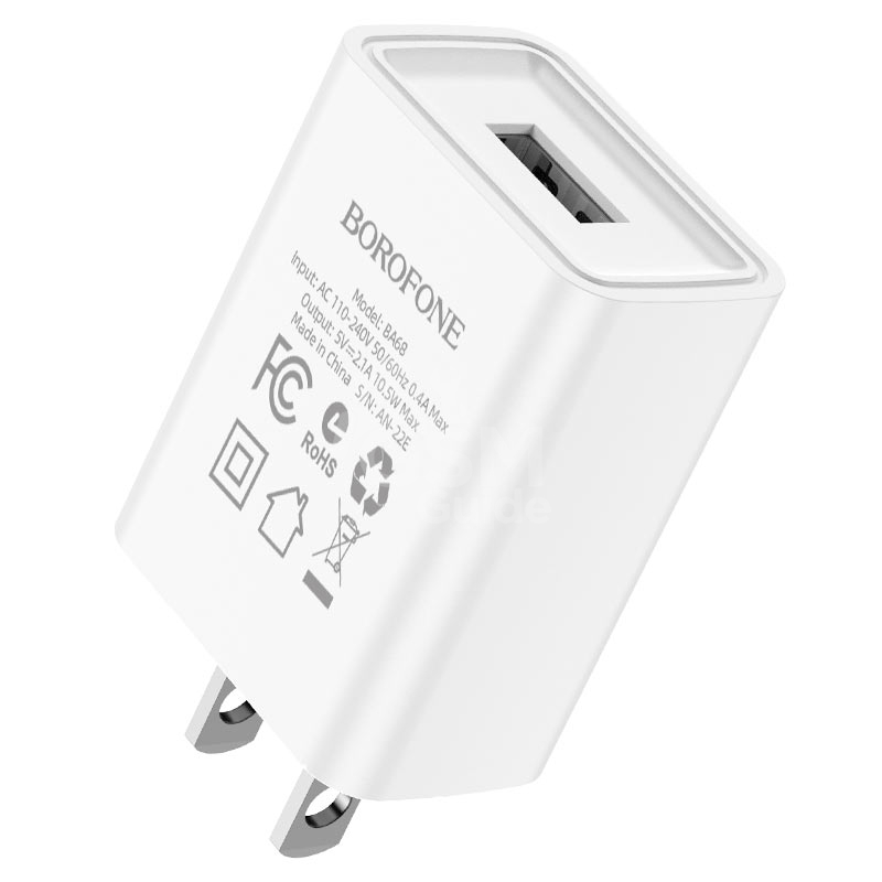 borofone-ba68-glacier-single-port-wall-charger-us Chargeur Borofone Micro BA68 – Image 1