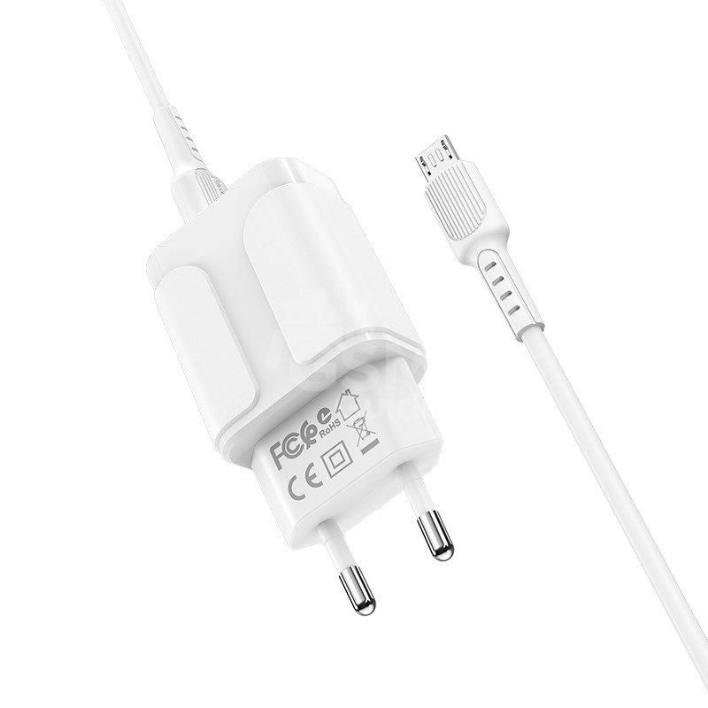 chargeur-secteur-borofone-ba37a-usb-vers-micro-usb-blanc Chargeur Borofone BA37A – Image 1