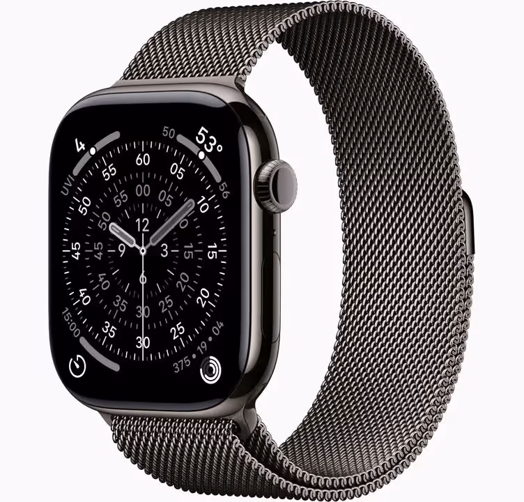 mgj64ref-vw-34fr-watch-case-46-titanium-slate-cell-s11-vw-34fr-watch-face-46-titanium-slate-s11-vw-34fr Apple Watch Series 11 GPS + Cellular - 46mm - Boîtier Slate Titane - Bracelet Slate Boucle Milanese – Image 1