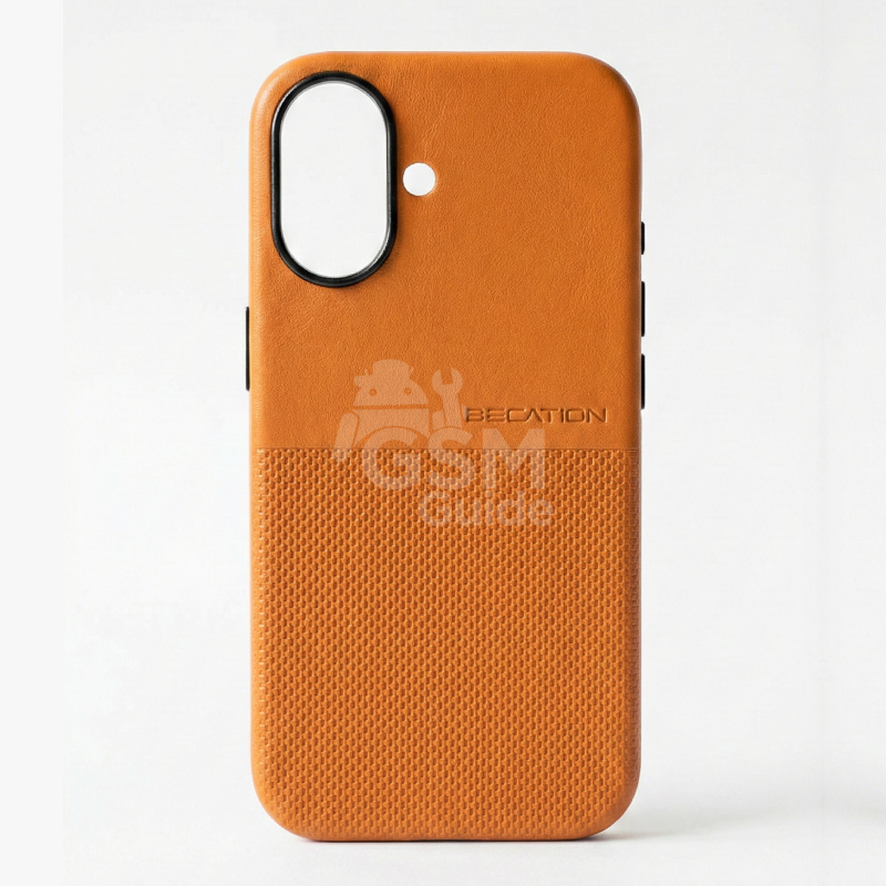 A4 - 49 Coque en cuir pour iPhone 16 - Orange – Image 1
