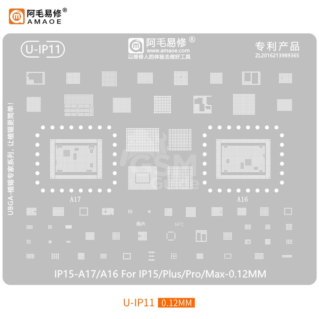 5hMA474ZaB AMAOE U-IP11 IP15-A17/A16 FOR IP15/P/PRO/M STENCIL – Image 1