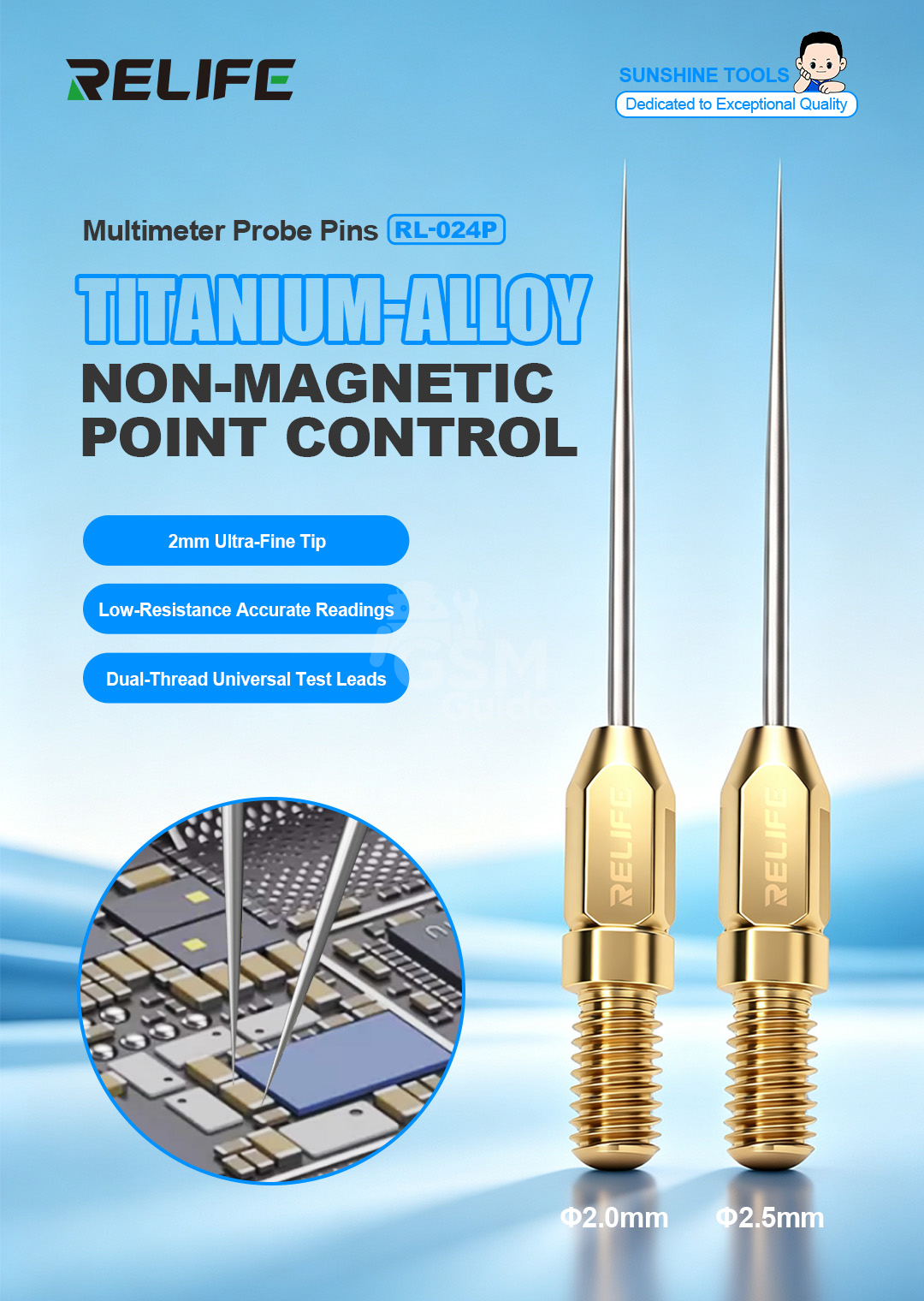 Sonde de test pointe fine RELIFE RL-024P RELIFE RL-024P Alloy Non-Magnetic Pointed Test Probe / Thread Diameter 2MM – Image 1